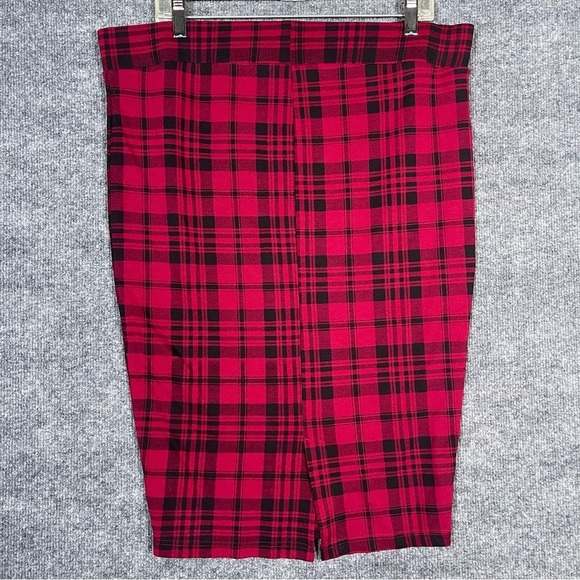 Torrid Women’s 1X Midi Pencil Skirt Stretch Workwear Red Black Plaid Rockabilly - Picture 2 of 9